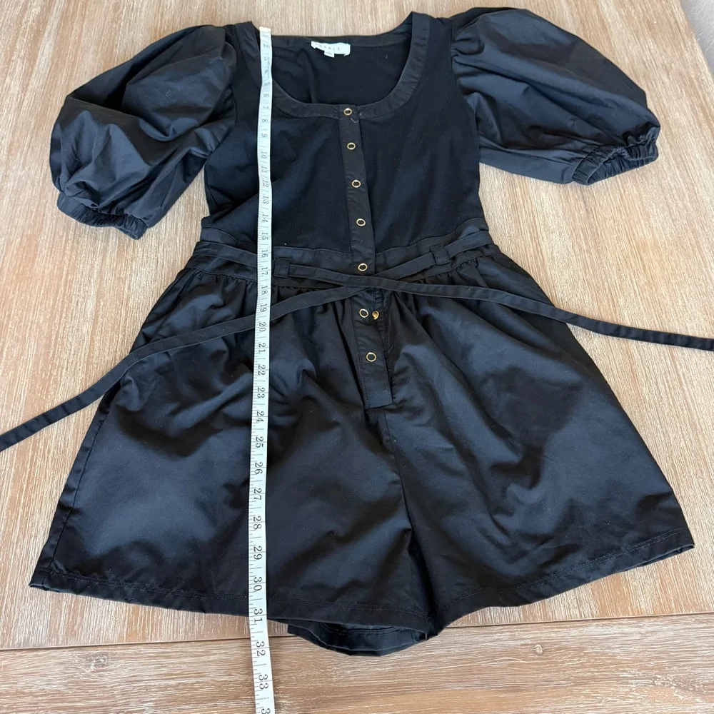 MABLE puff sleeve black romper, tie waist, Georgina, Small - Picture 7 of 9